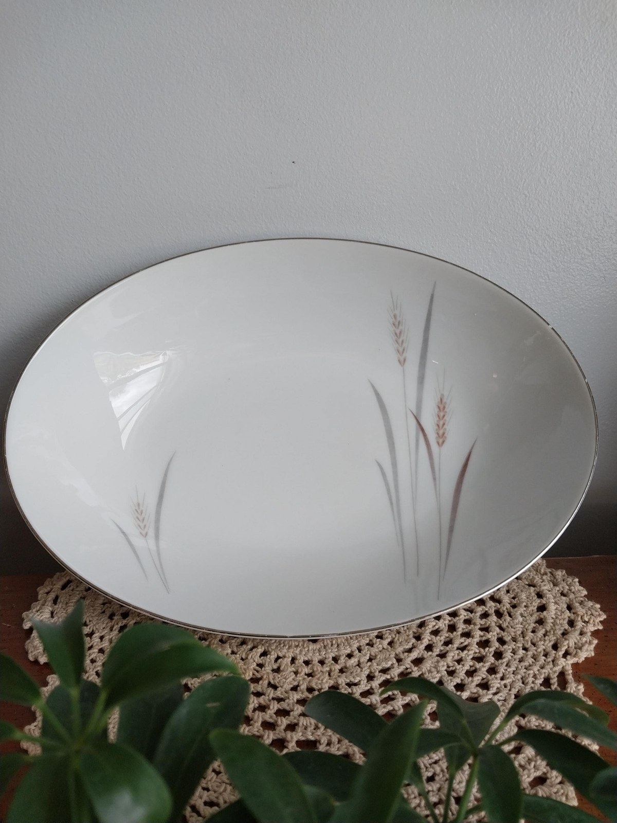 Vintage Platinum Wheat Serving Bowl: Fine China Japan, 1950s