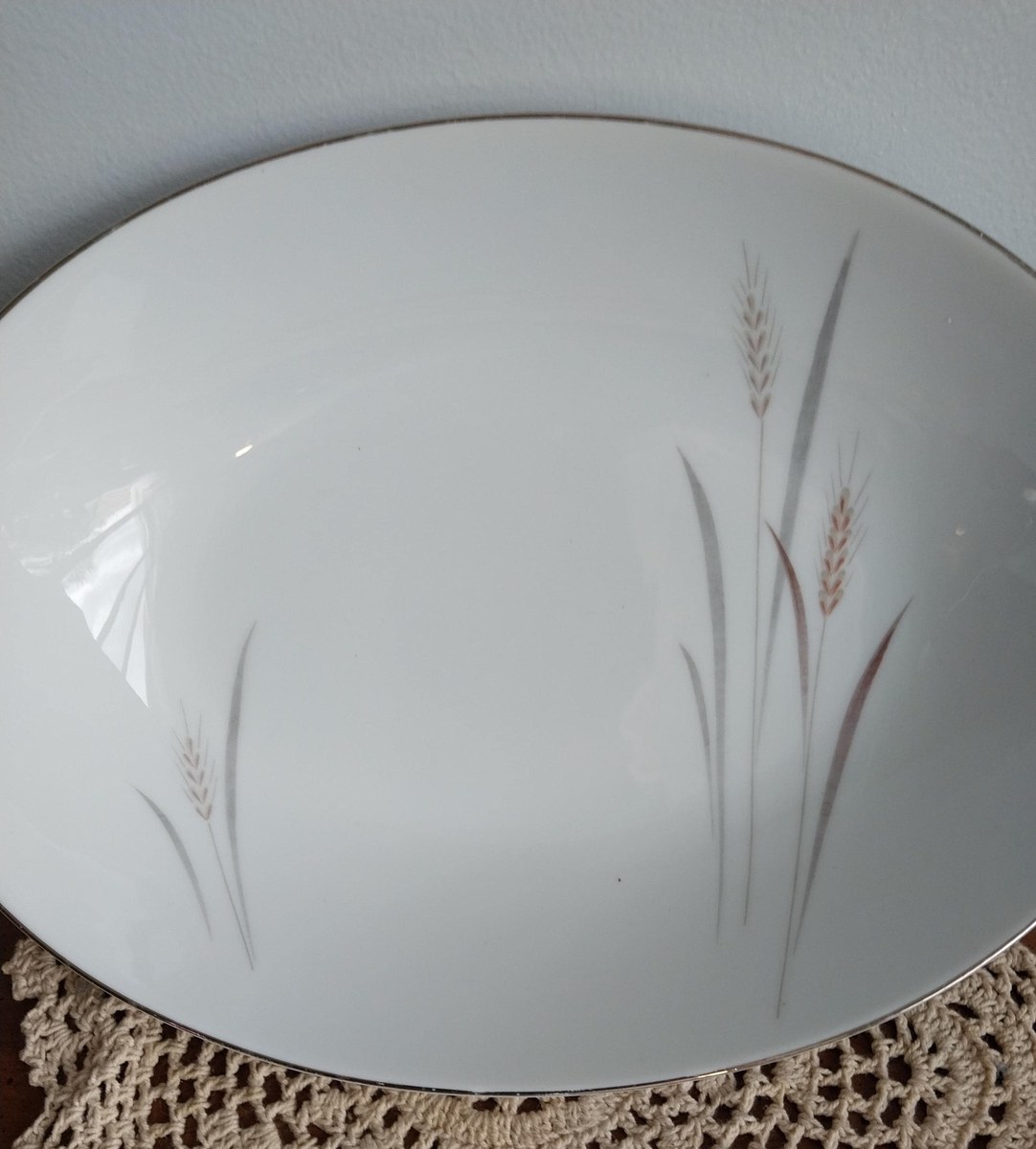 Vintage Platinum Wheat Serving Bowl: Fine China Japan, 1950s, view 10