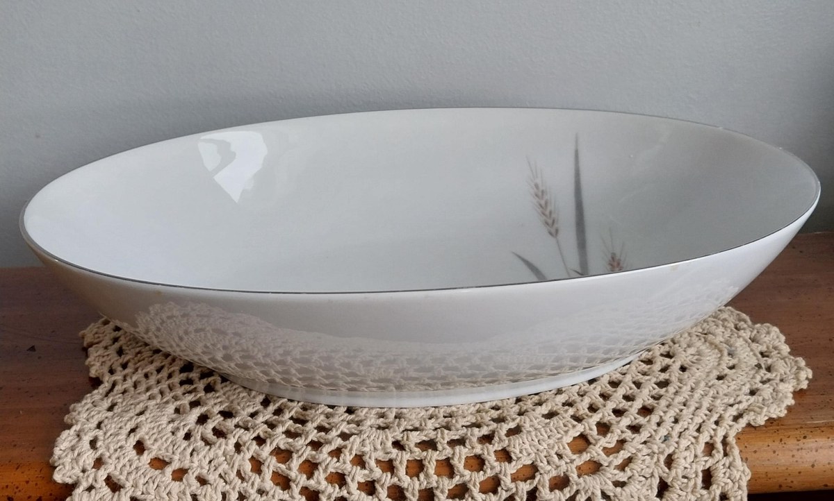 Vintage Platinum Wheat Serving Bowl: Fine China Japan, 1950s, view 2