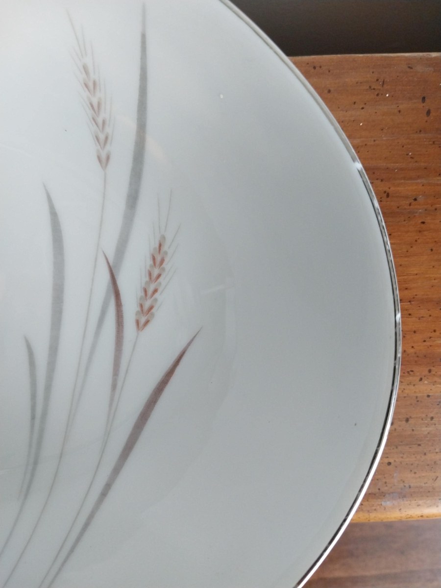 Vintage Platinum Wheat Serving Bowl: Fine China Japan, 1950s, view 8