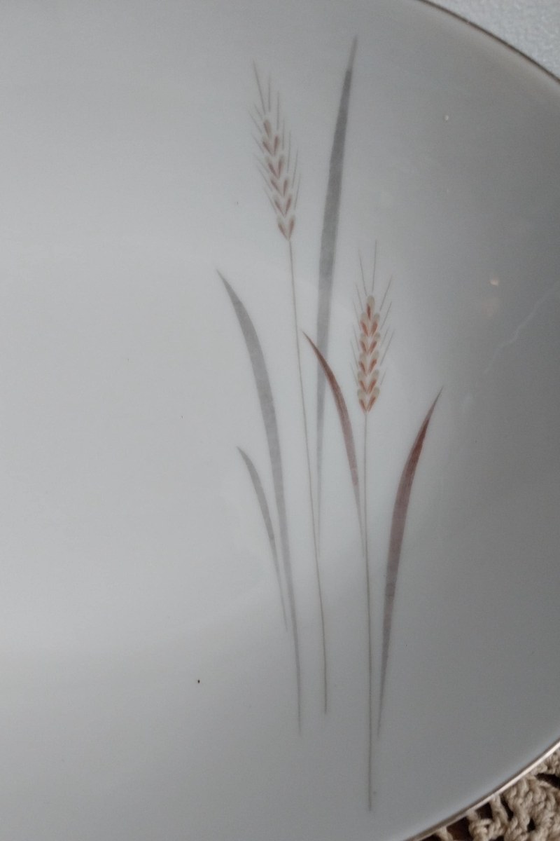 Vintage Platinum Wheat Serving Bowl: Fine China Japan, 1950s, view 9