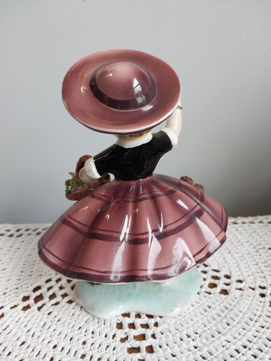 Vintage Napco Bloomer Girl Figurine, Hand Painted Japan Ceramic, 1950s Kitsch Shelf Decor, Mid Century Collectible Girl Statue, Cottagecore, view 3