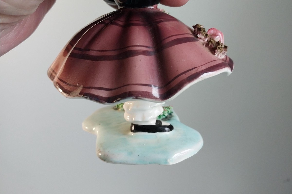 Vintage Napco Bloomer Girl Figurine, Hand Painted Japan Ceramic, 1950s Kitsch Shelf Decor, Mid Century Collectible Girl Statue, Cottagecore, view 7