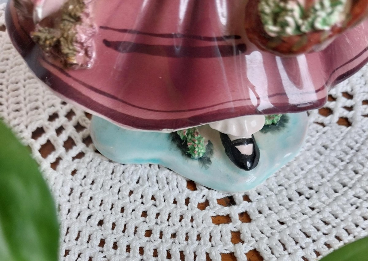 Vintage Napco Bloomer Girl Figurine, Hand Painted Japan Ceramic, 1950s Kitsch Shelf Decor, Mid Century Collectible Girl Statue, Cottagecore, view 8