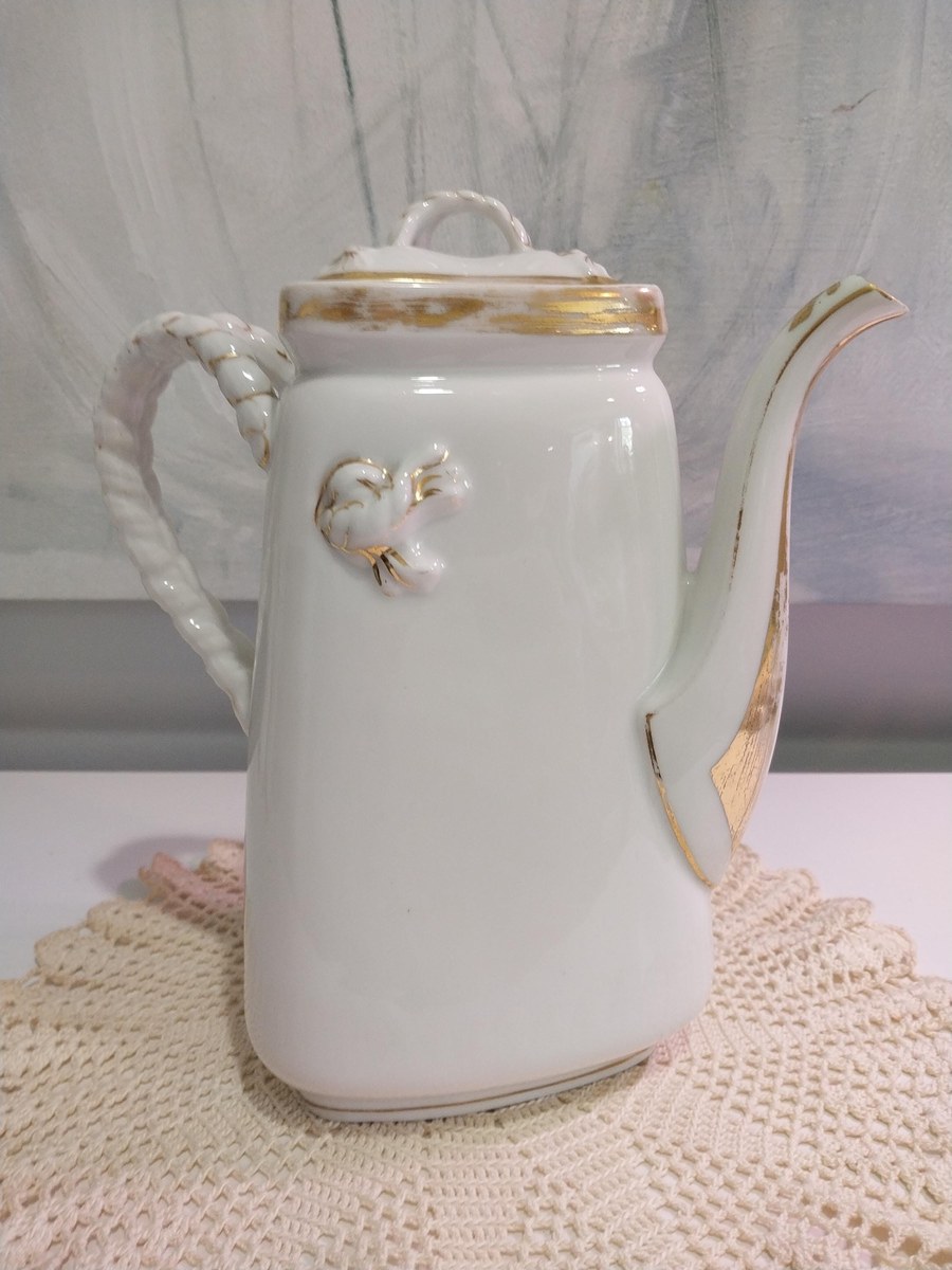 Antique Haviland Limoges Coffee Set: French Victorian Porcelain, Gold Rope Detail, view 6