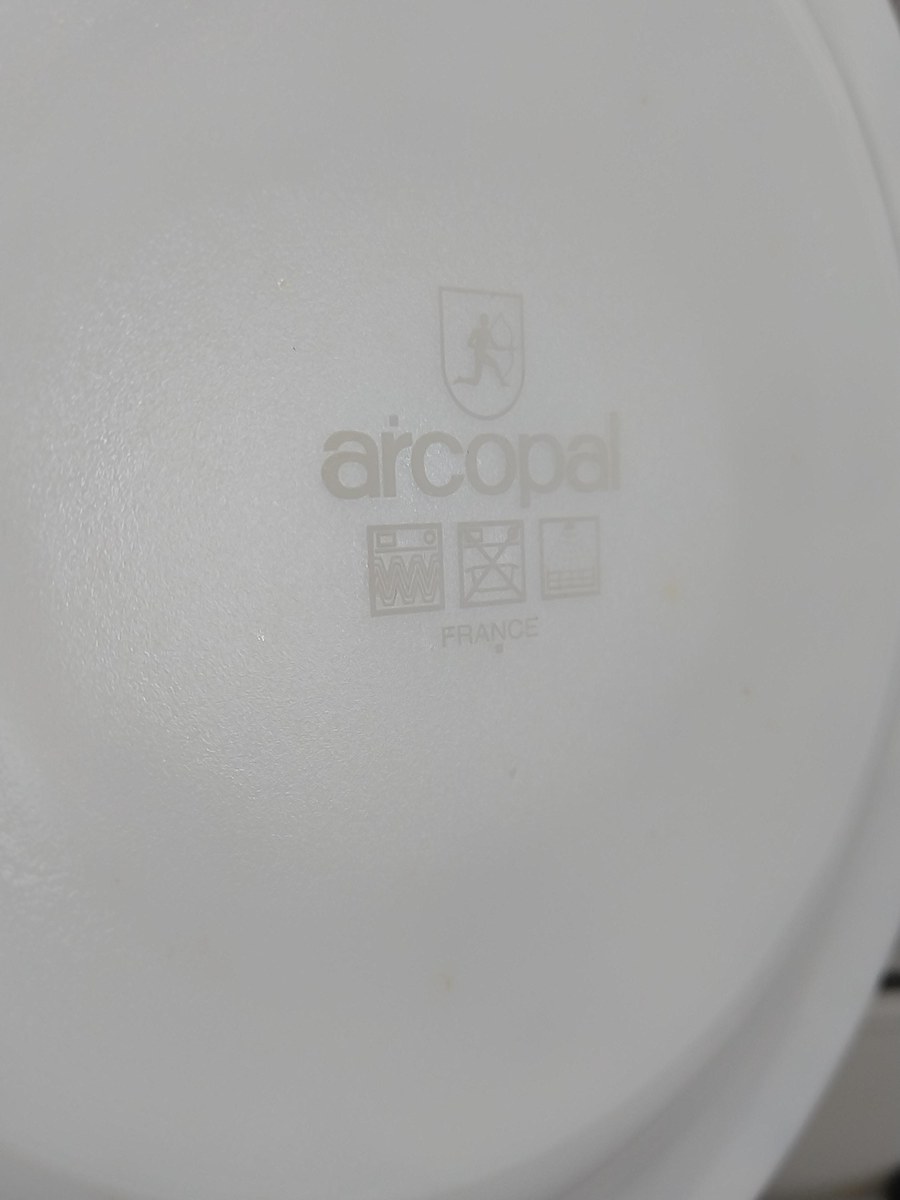 Vintage Arcopal Blue Leaf Dinnerware Set: French Opal Glass, Mid-Century Modern, view 10
