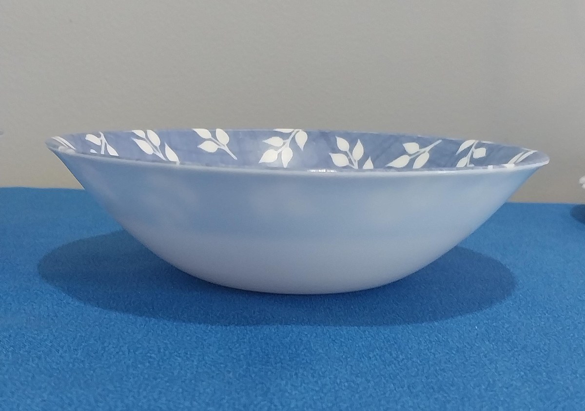 Vintage Arcopal Blue Leaf Dinnerware Set: French Opal Glass, Mid-Century Modern, view 4