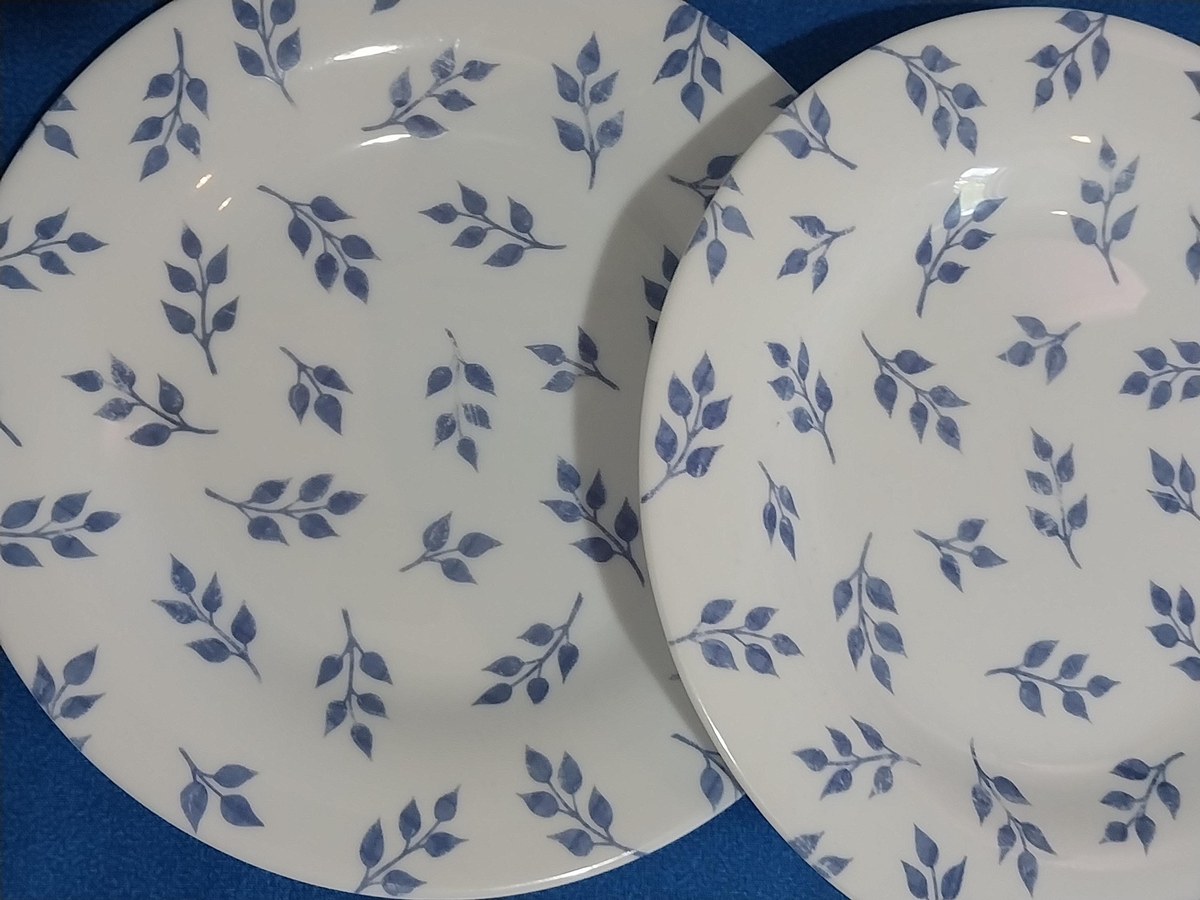Vintage Arcopal Blue Leaf Dinnerware Set: French Opal Glass, Mid-Century Modern, view 5