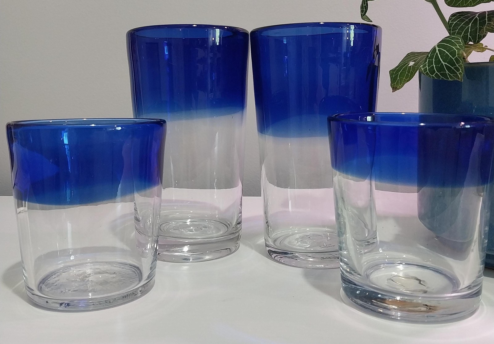 Vintage Cobalt Blue Rim Tumblers Set of 4