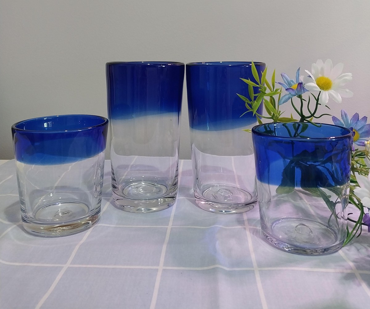 Vintage Cobalt Blue Rim Tumblers Set of 4, view 7