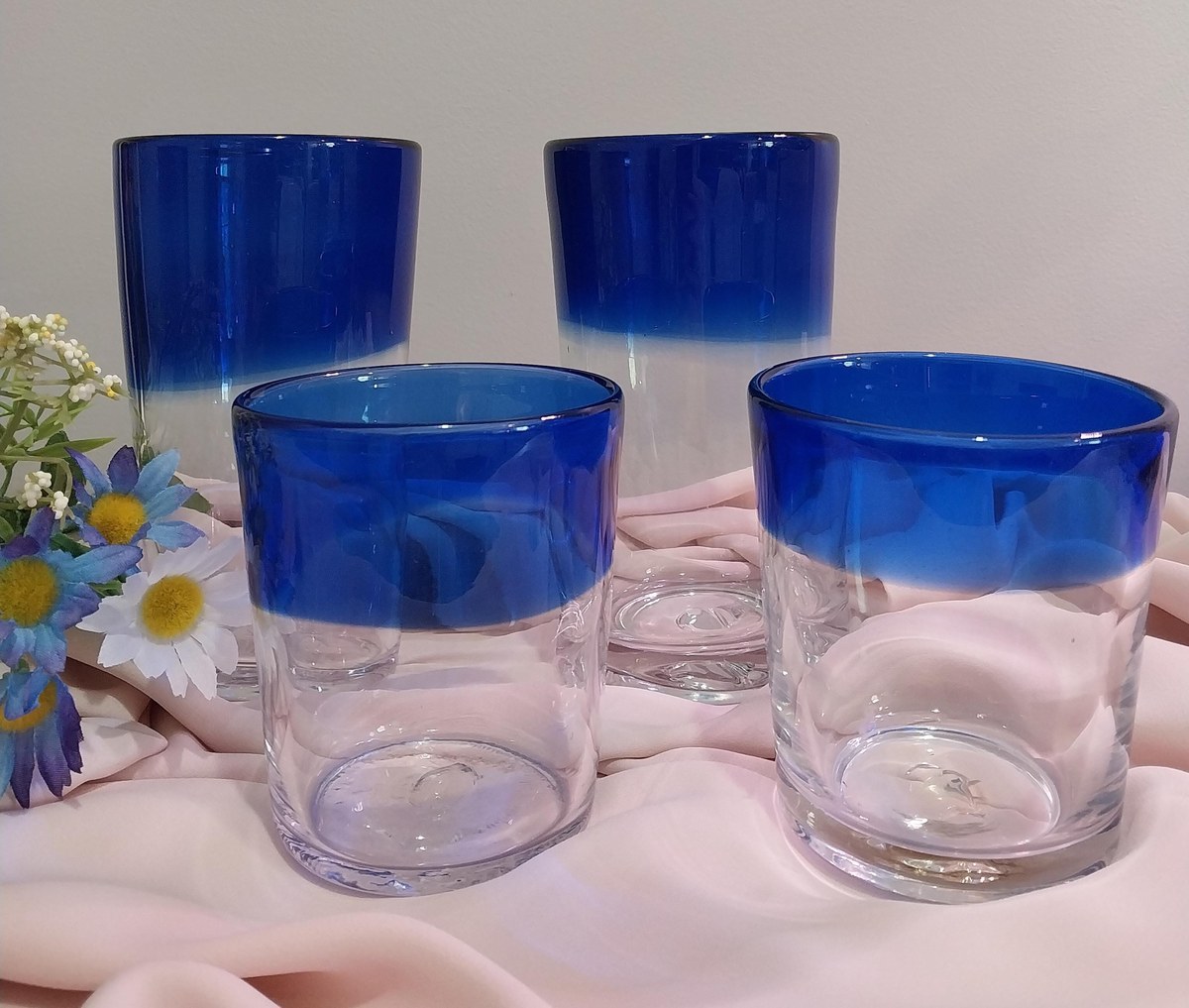 Vintage Cobalt Blue Rim Tumblers Set of 4, view 8