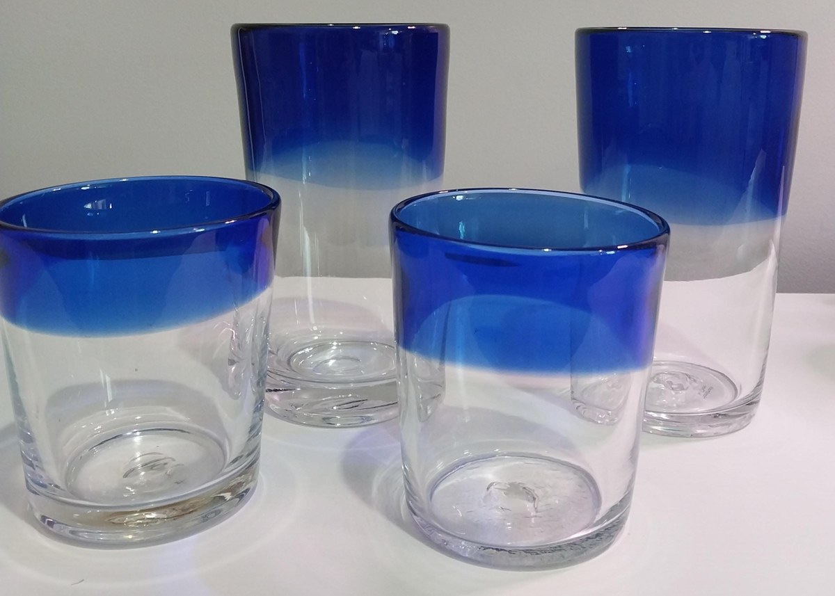 Vintage Cobalt Blue Rim Tumblers Set of 4, view 9