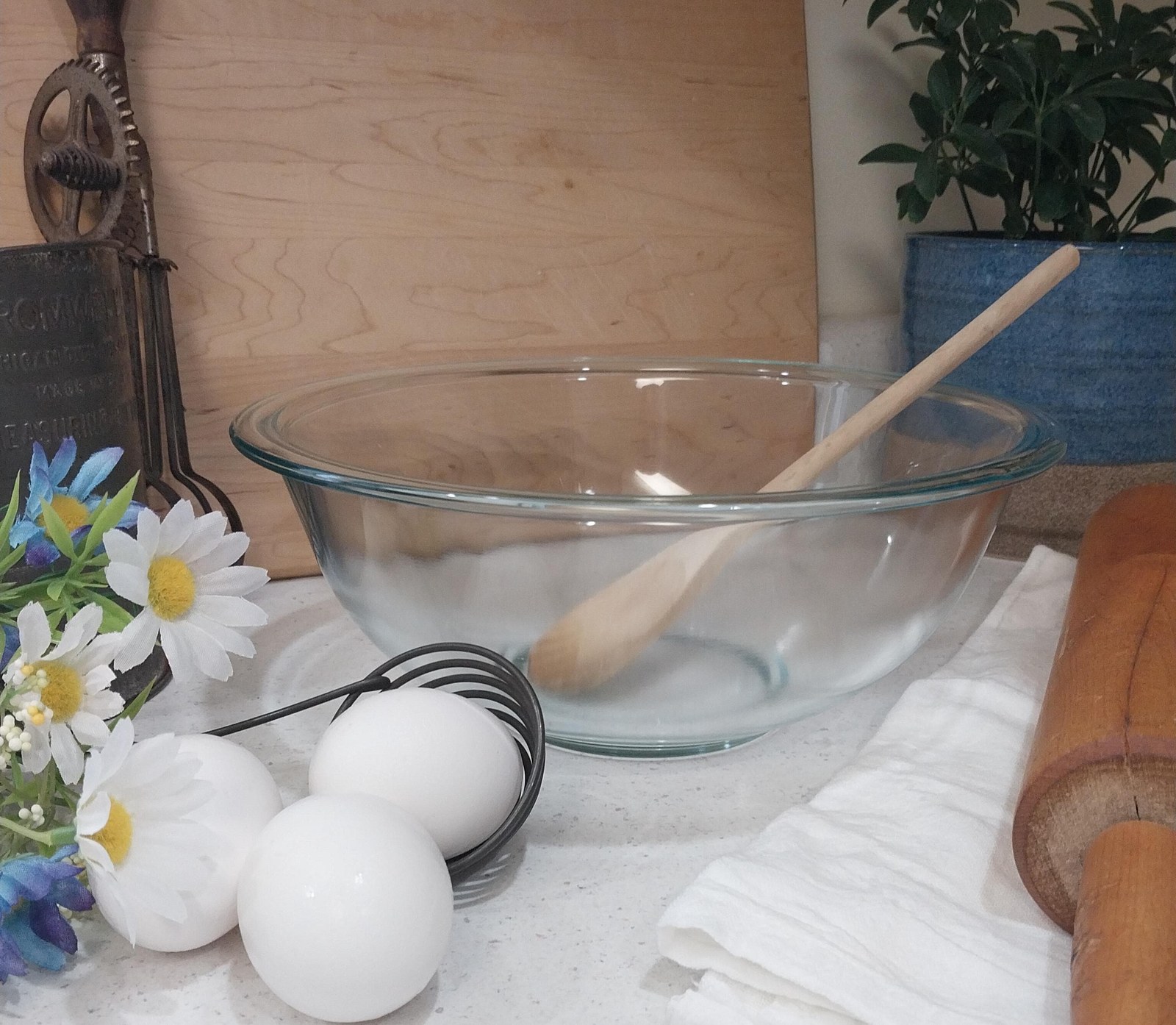 Vintage 1970s Pyrex #325 Mixing Bowl 2.5 Qt - Blue Green Tint, MCM Glass USA