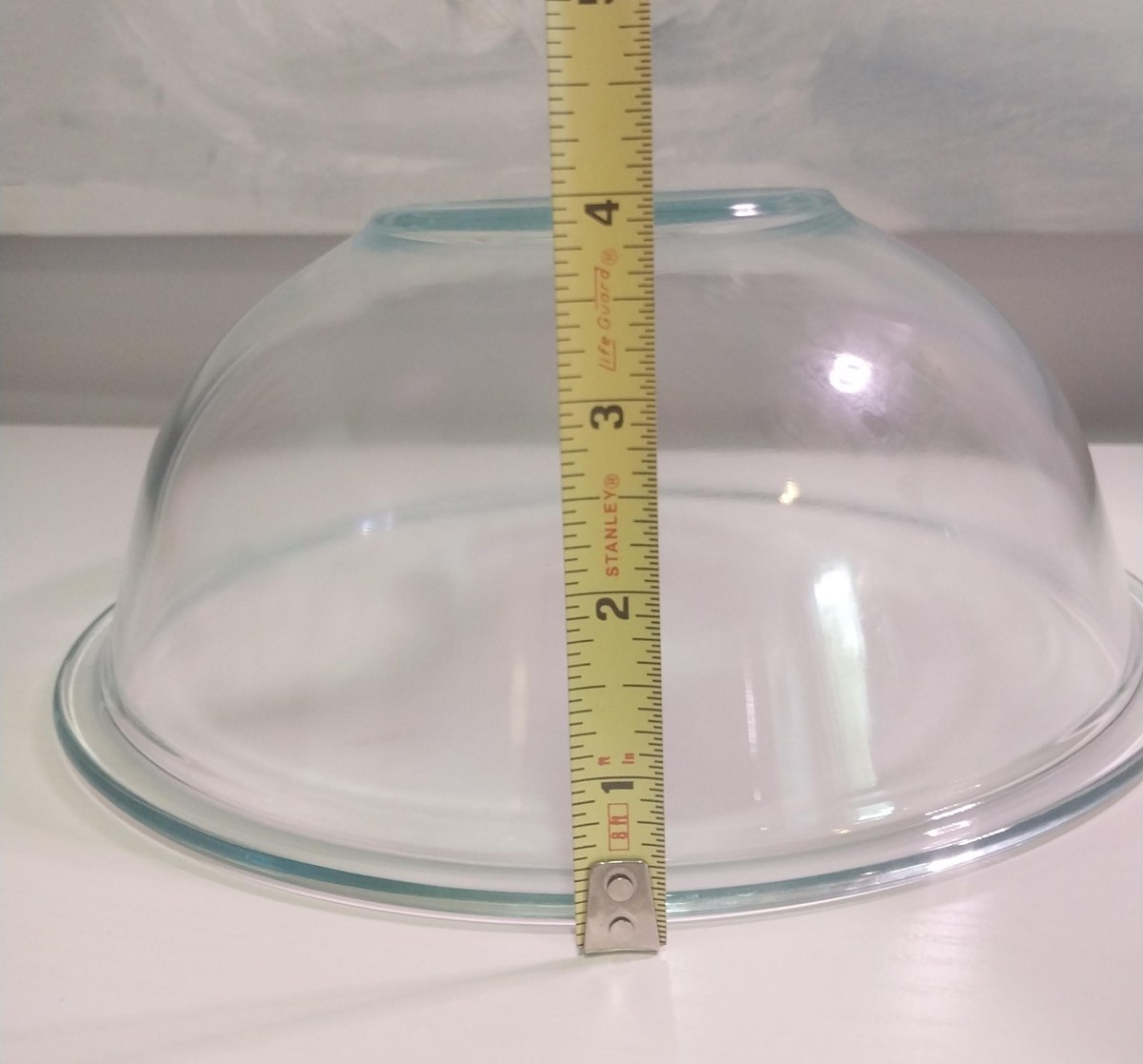 Vintage 1970s Pyrex #325 Mixing Bowl 2.5 Qt - Blue Green Tint, MCM Glass USA, view 8