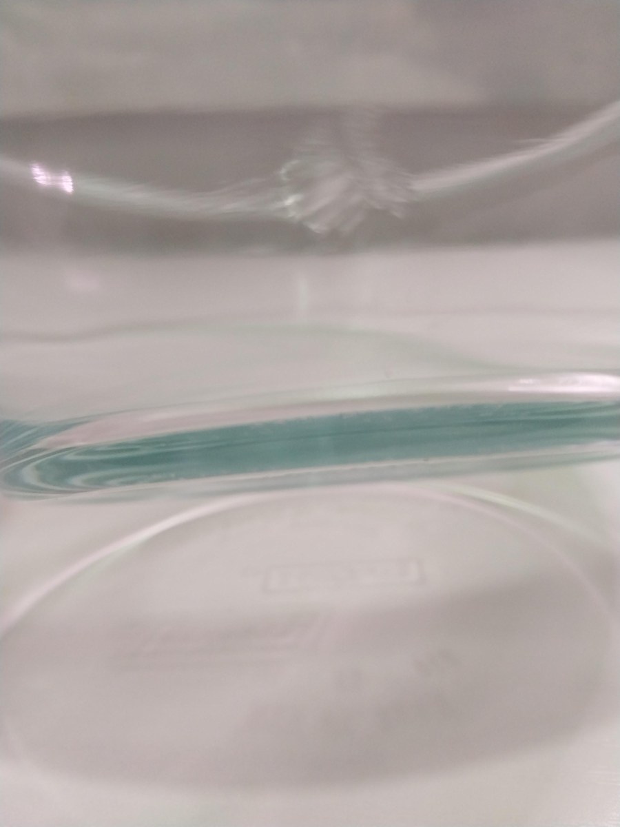Vintage 1970s Pyrex #325 Mixing Bowl 2.5 Qt - Blue Green Tint, MCM Glass USA, view 9