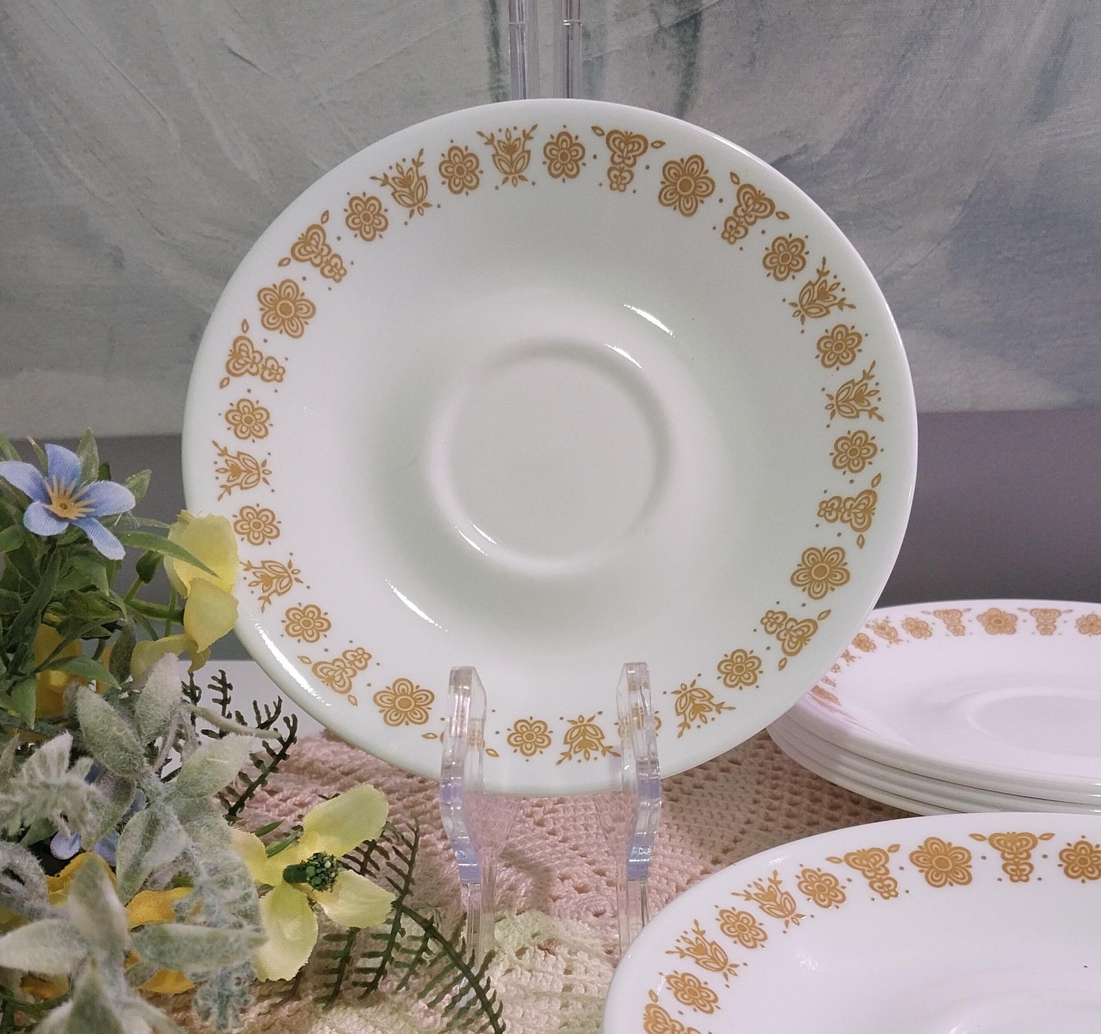Vintage Corelle Butterfly Gold Saucers (Set of 10) - 1970s MCM Kitchen