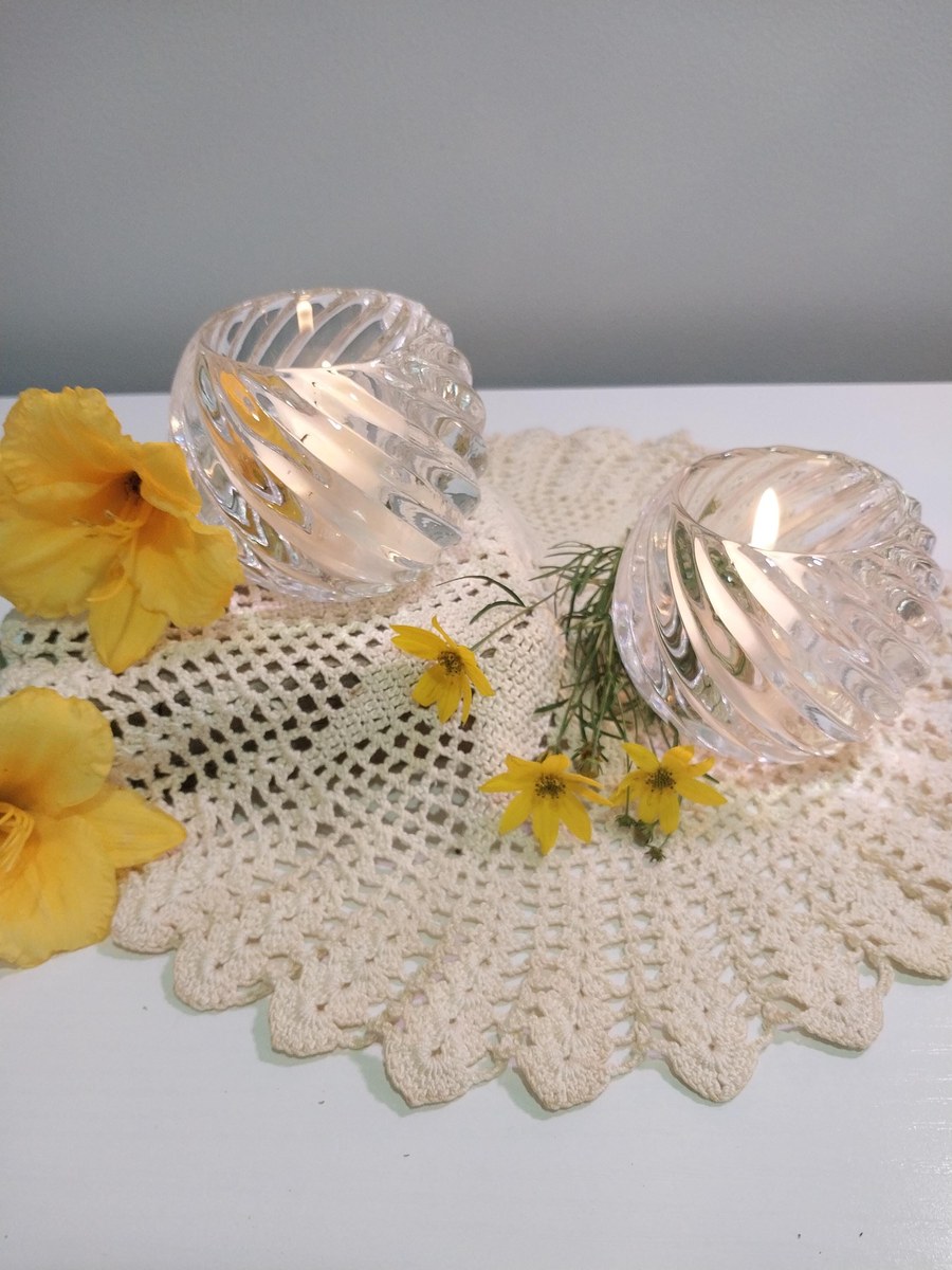 Vintage PartyLite Candle Holders Set of 2, Clear Glass Votive Holders, Elegant Candlelight Decor, Retired PartyLite Home Accent, view 10