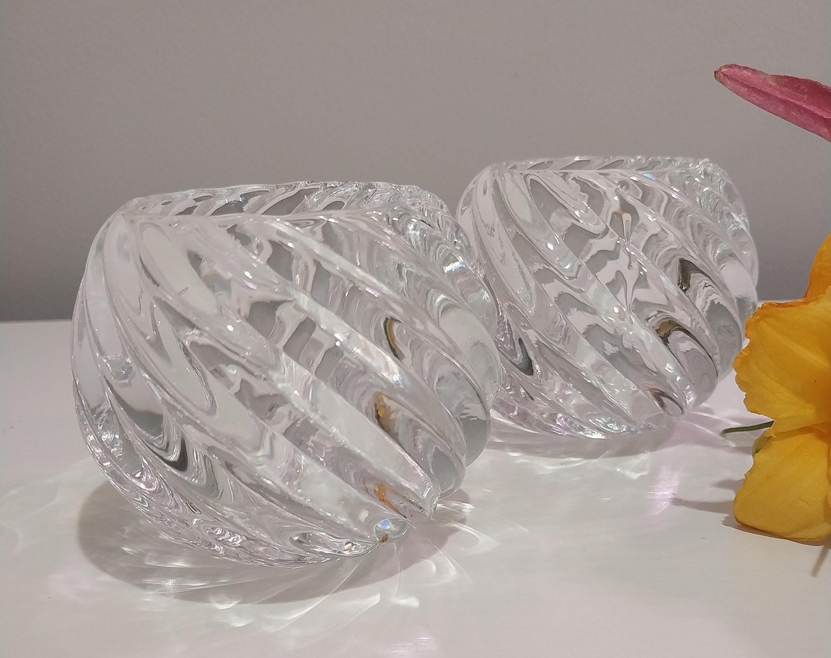 Vintage PartyLite Candle Holders Set of 2, Clear Glass Votive Holders, Elegant Candlelight Decor, Retired PartyLite Home Accent, view 2