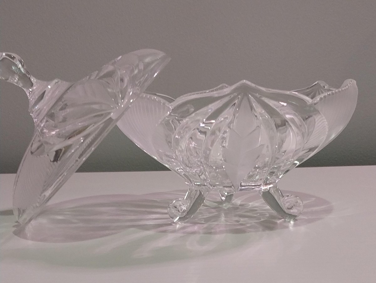 Vintage Beyer Bleikristall Lead Crystal Candy Dish: Frosted Novelette, West Germany, view 2