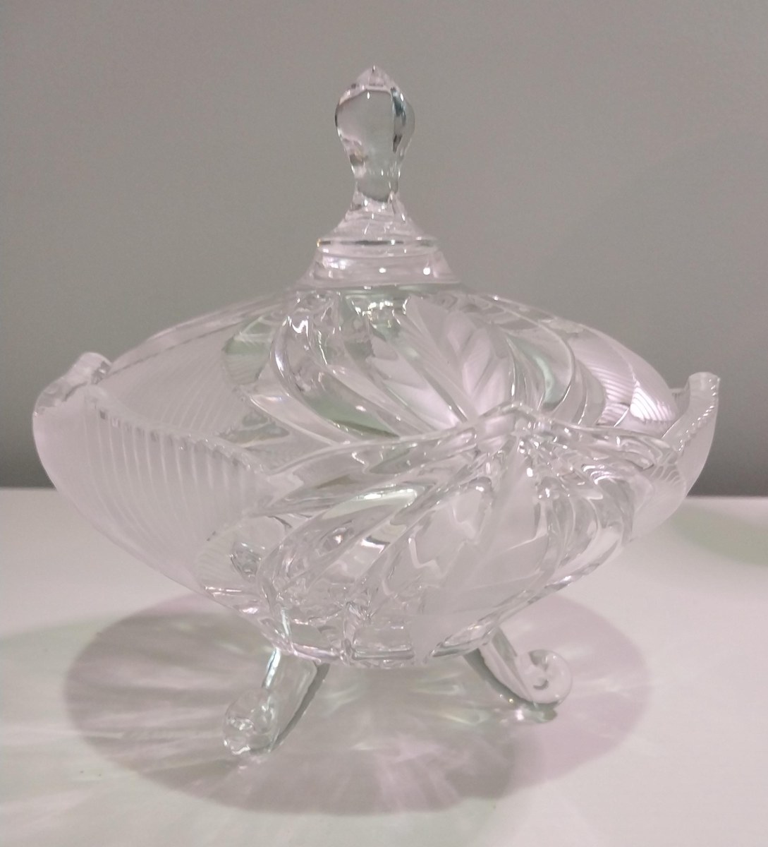 Vintage Beyer Bleikristall Lead Crystal Candy Dish: Frosted Novelette, West Germany, view 9