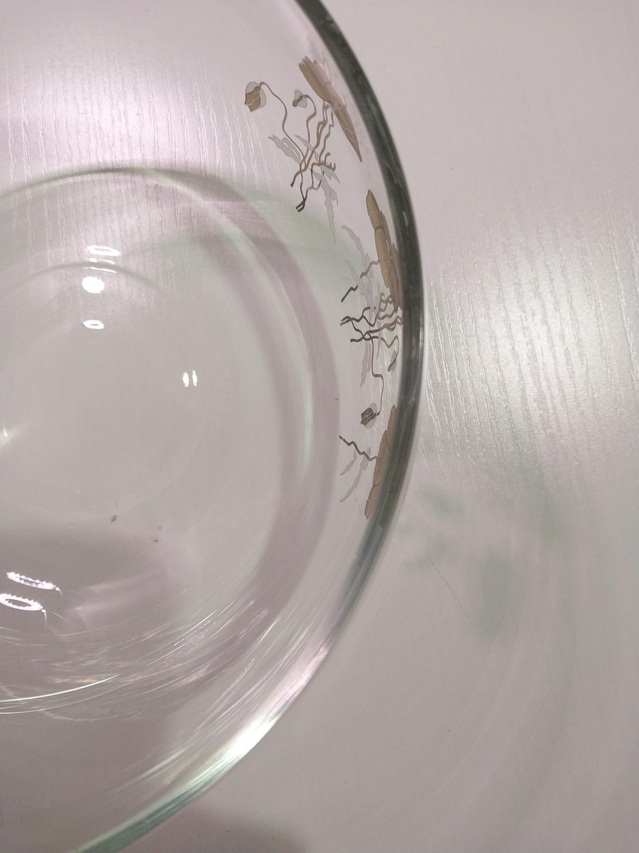 Vintage Mouthblown Glass Bowl: 12K Gold Floral, Turkish 1960s, view 5