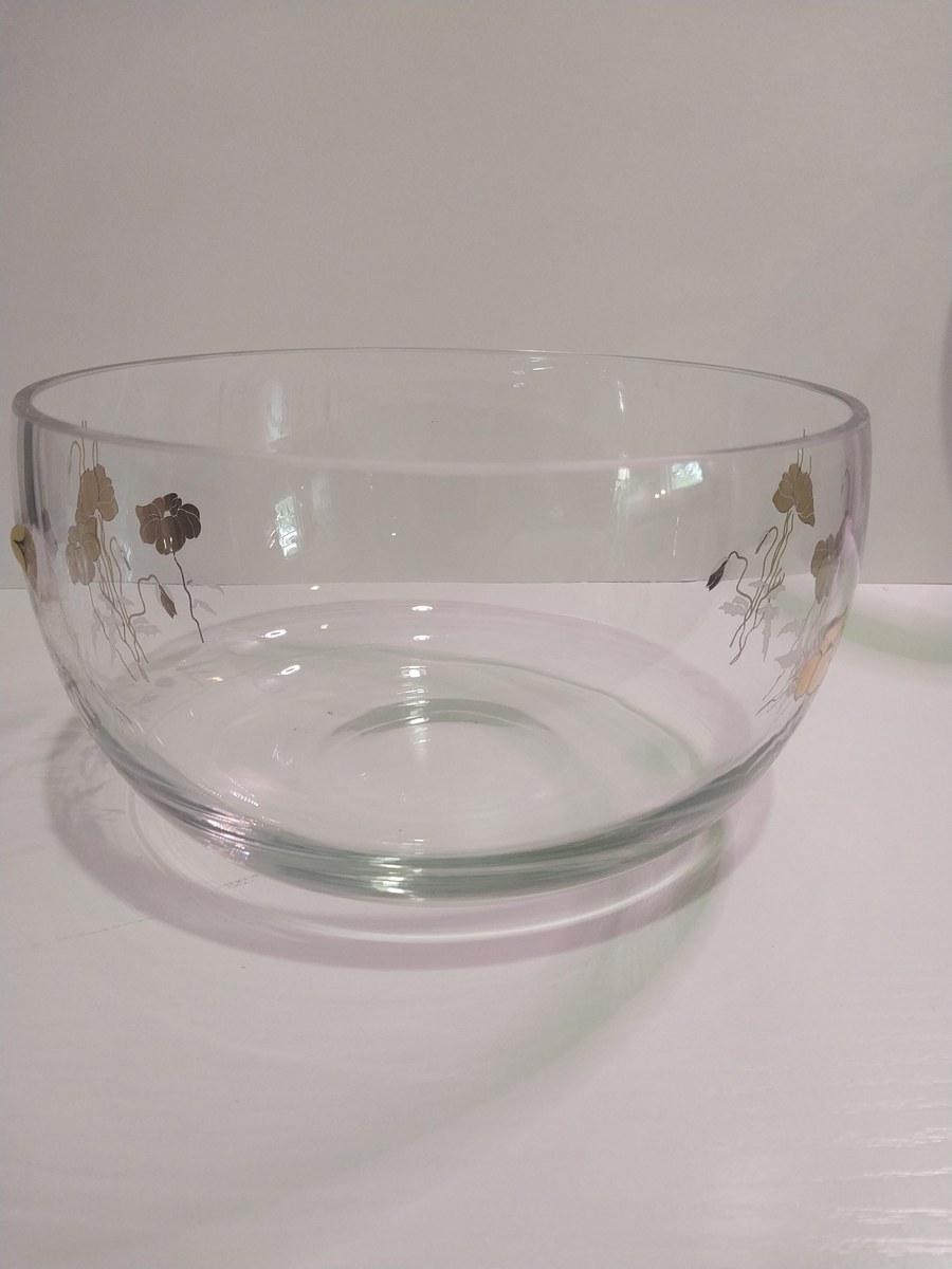 Vintage Mouthblown Glass Bowl: 12K Gold Floral, Turkish 1960s, view 7