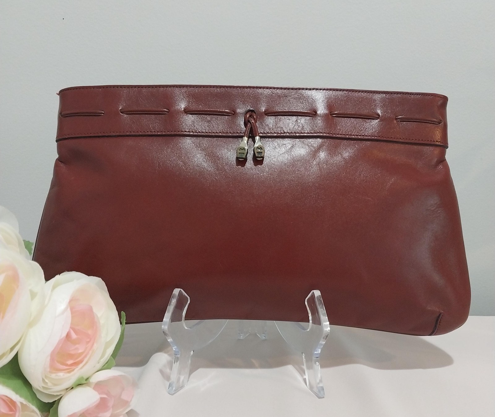 Vintage Etienne Aigner Oxblood Leather Clutch: Handmade 60s German Luxury