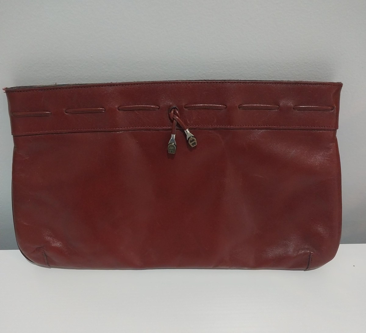Vintage Etienne Aigner Oxblood Leather Clutch: Handmade 60s German Luxury, view 10