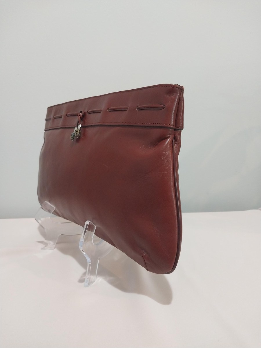 Vintage Etienne Aigner Oxblood Leather Clutch: Handmade 60s German Luxury, view 4
