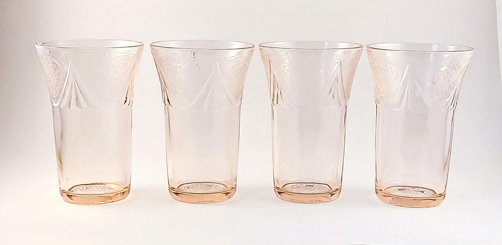Hazel Atlas Royal Lace Pink Depression Glass Tumblers Set of 4 Rare 12 oz Iced Tea Glasses 1934-1941