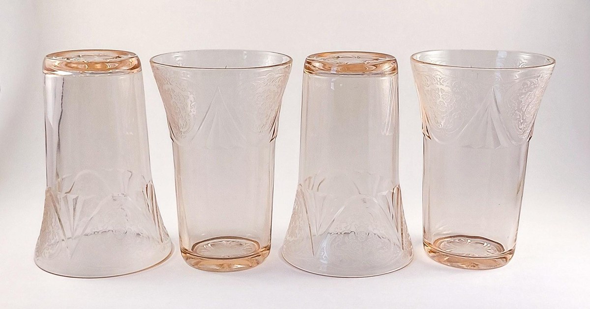 Hazel Atlas Royal Lace Pink Depression Glass Tumblers Set of 4 Rare 12 oz Iced Tea Glasses 1934-1941, view 13