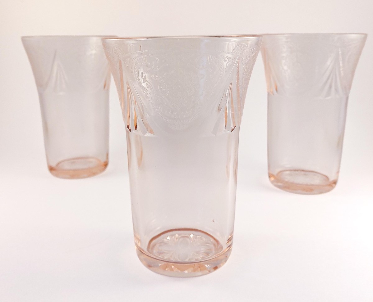 Hazel Atlas Royal Lace Pink Depression Glass Tumblers Set of 4 Rare 12 oz Iced Tea Glasses 1934-1941, view 17