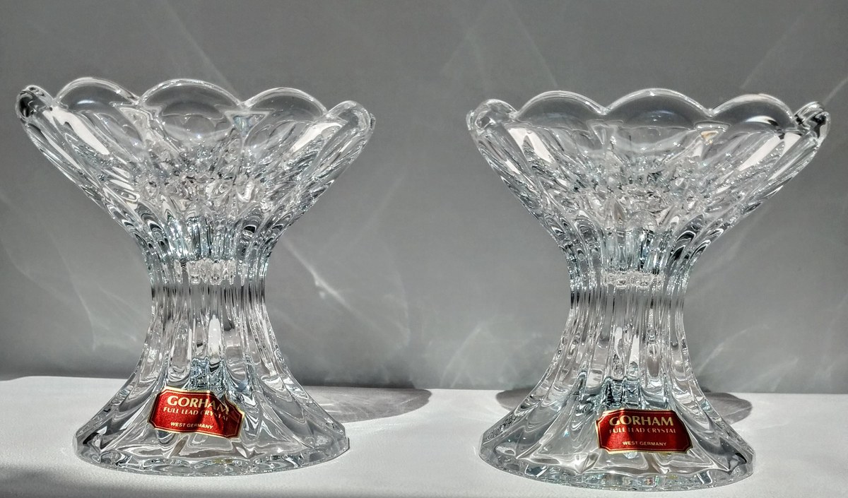 Vintage Gorham Kingsbury Crystal Candlesticks Pair | Full Lead Crystal Candle Holders | Elegant Table Decor | West Germany Crystal, view 2