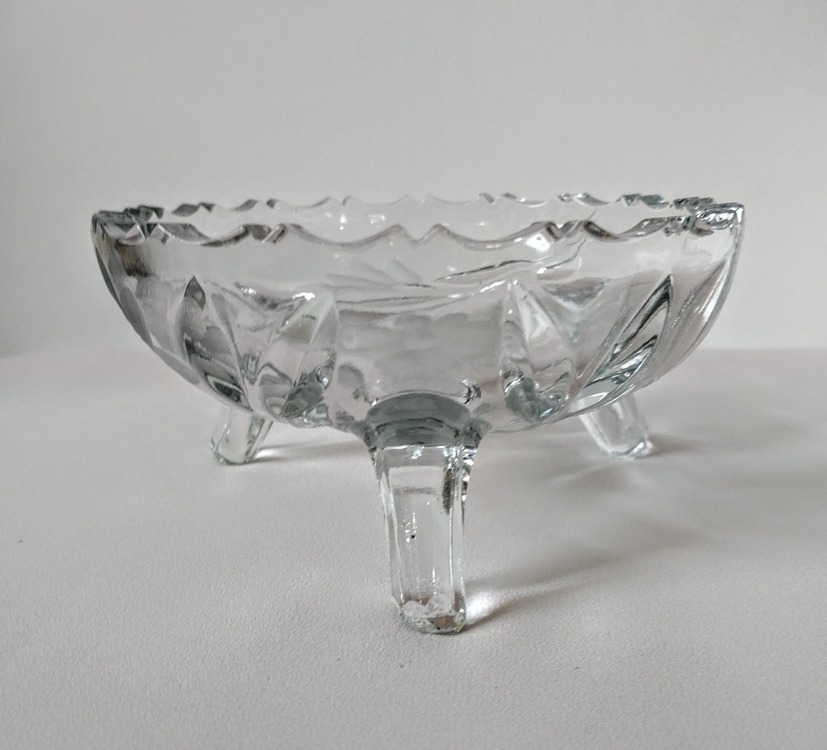 Vintage Oleander Cut Crystal Footed Bowl, Etched Daisy Candy Dish, view 2