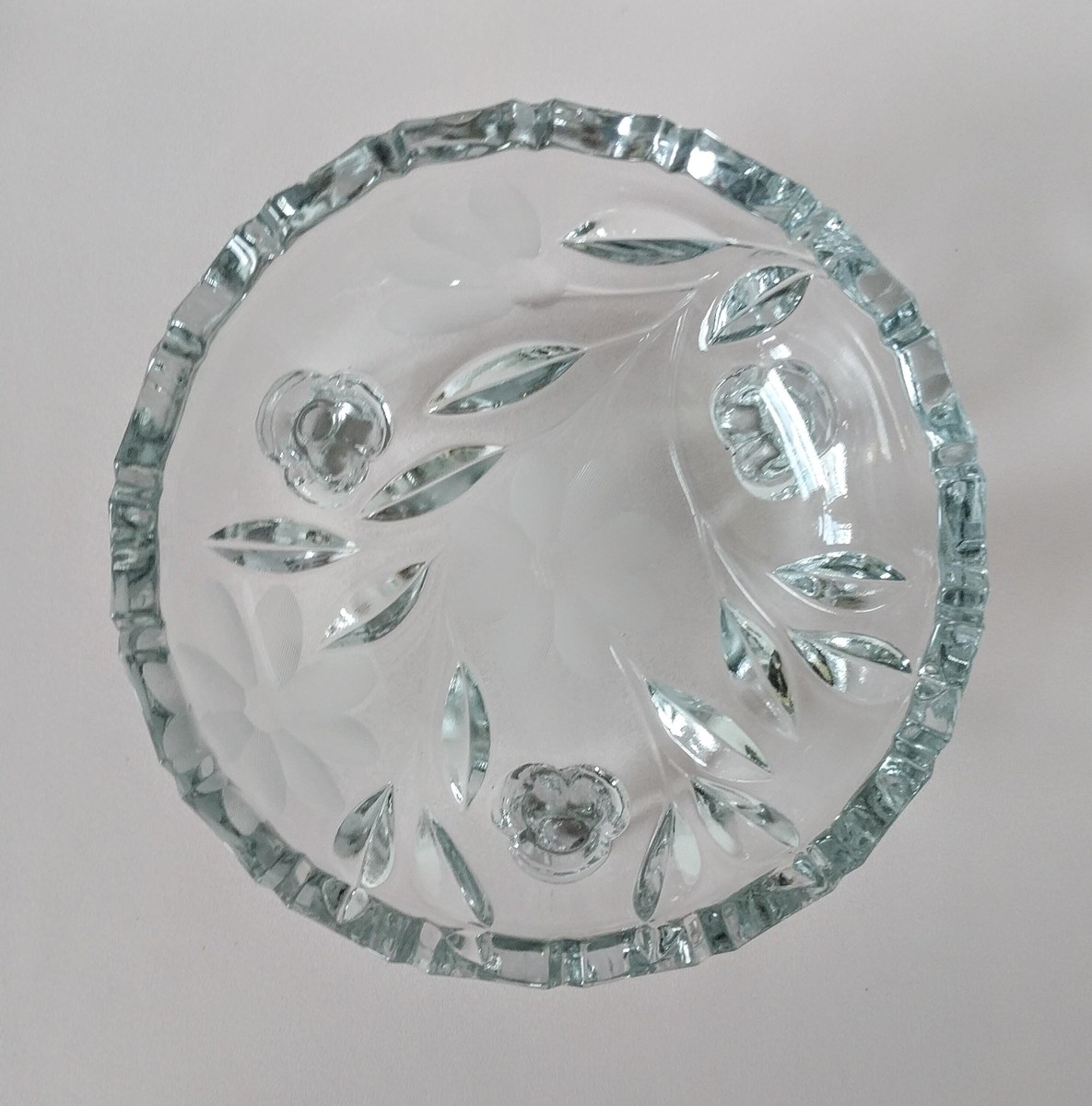Vintage Oleander Cut Crystal Footed Bowl, Etched Daisy Candy Dish, view 4