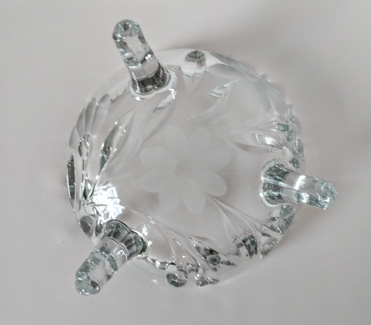 Vintage Oleander Cut Crystal Footed Bowl, Etched Daisy Candy Dish, view 5