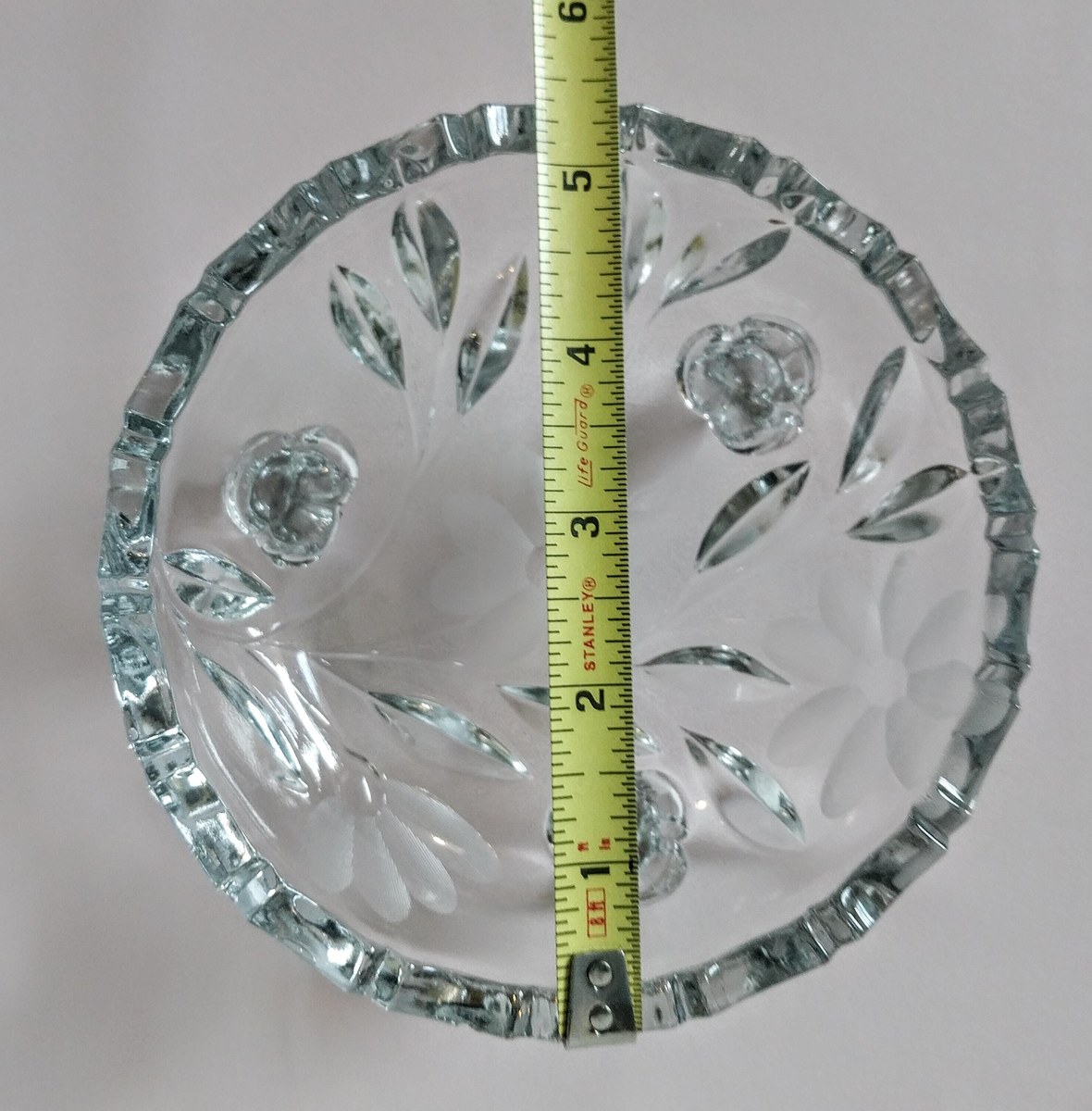 Vintage Oleander Cut Crystal Footed Bowl, Etched Daisy Candy Dish, view 9