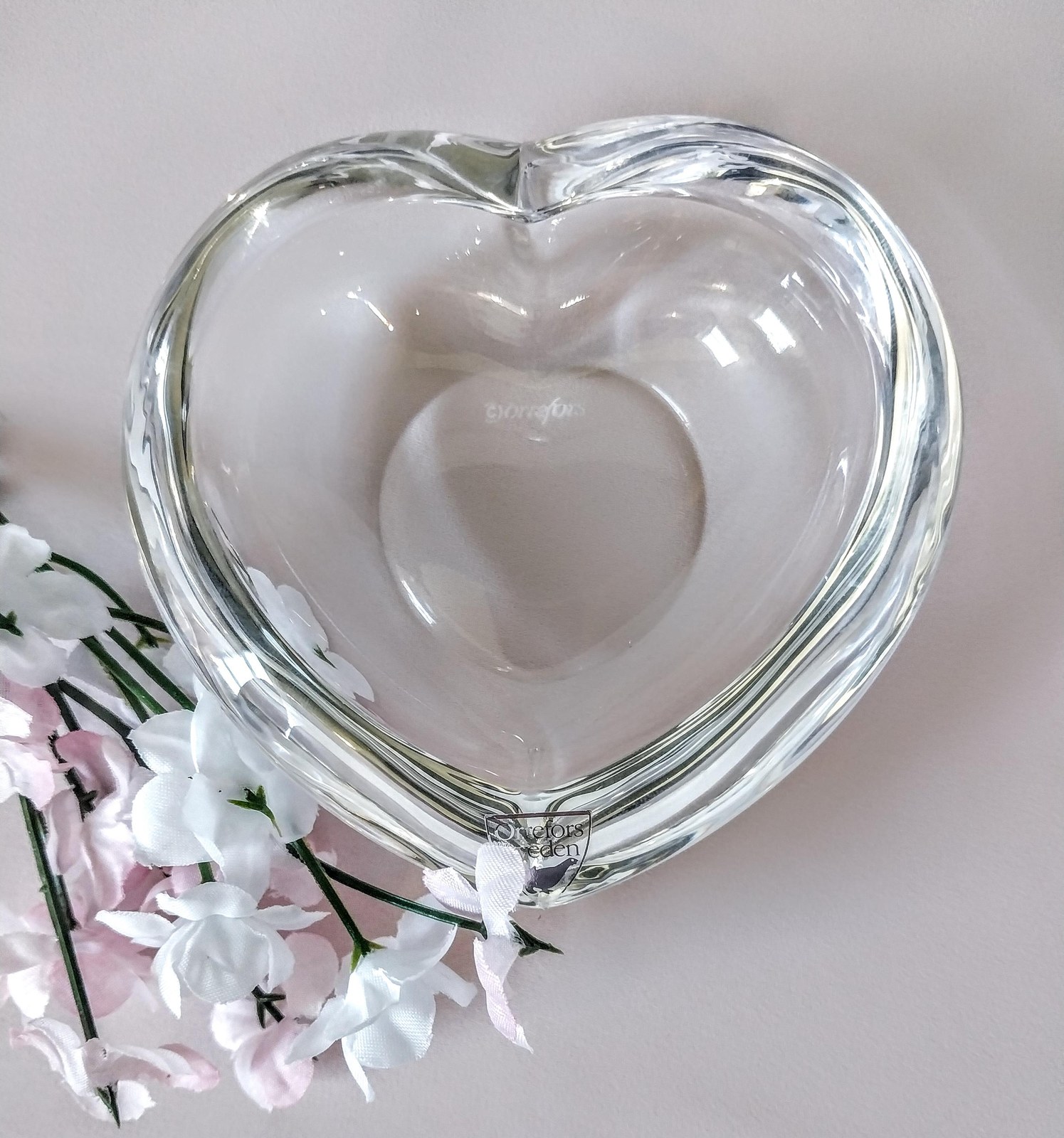 Vintage Orrefors Crystal Heart Dish: Signed Swedish Glass Paperweight