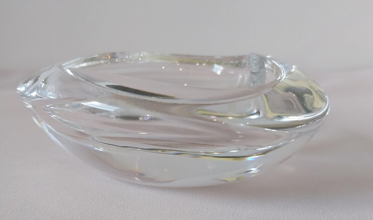 Vintage Orrefors Crystal Heart Dish: Signed Swedish Glass Paperweight, view 2