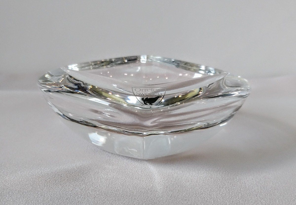 Vintage Orrefors Crystal Heart Dish: Signed Swedish Glass Paperweight, view 3