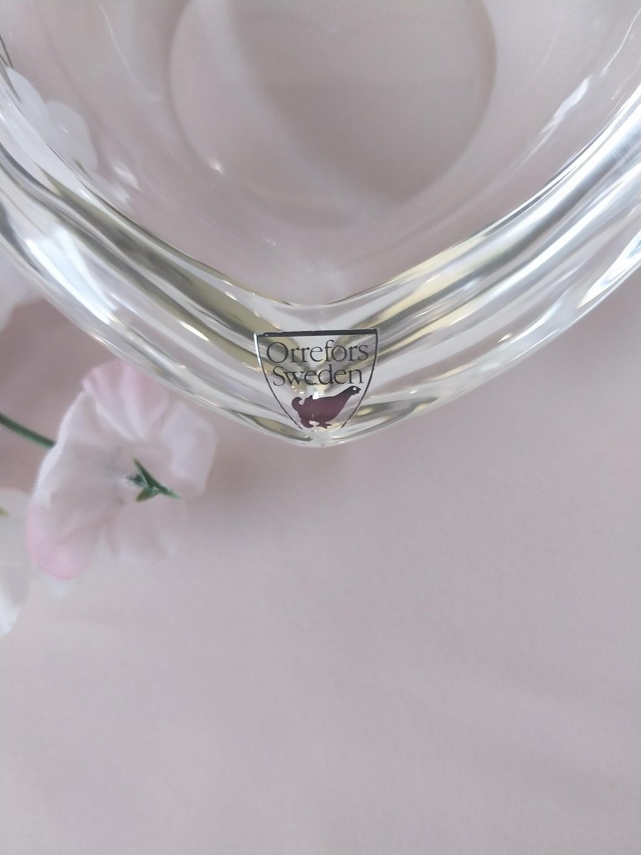 Vintage Orrefors Crystal Heart Dish: Signed Swedish Glass Paperweight, view 8