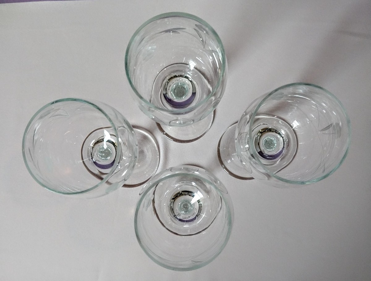 Etched Crystal Wine Glasses - Set of 4 Hand Blown Floral Goblets, view 3