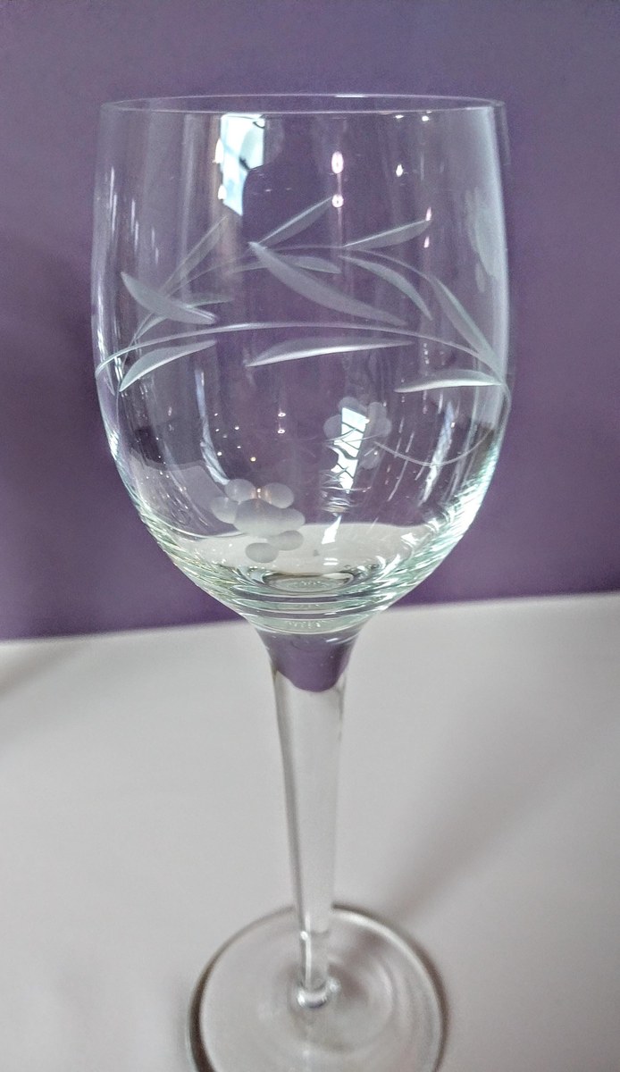 Etched Crystal Wine Glasses - Set of 4 Hand Blown Floral Goblets, view 6
