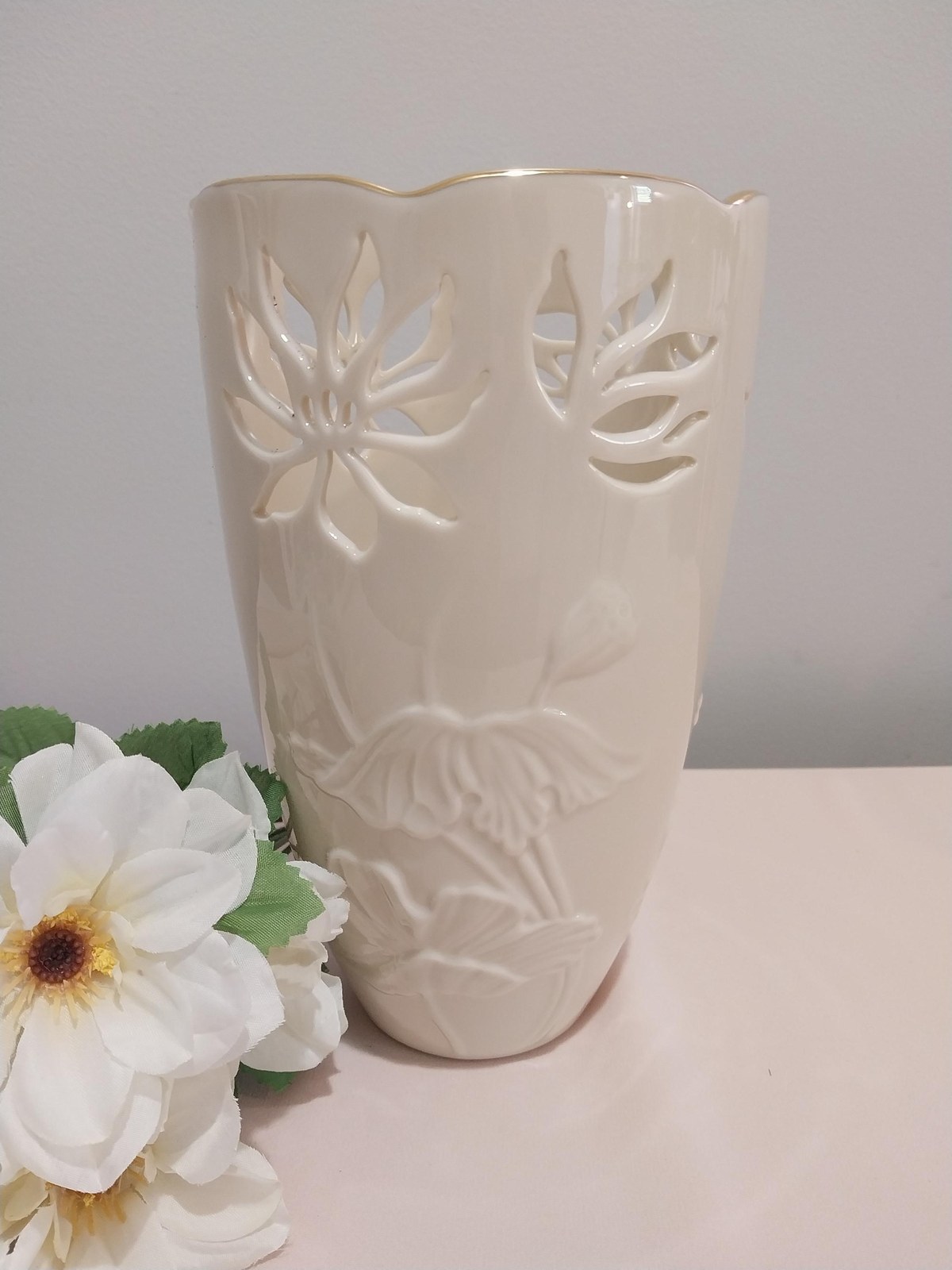 Vintage Lenox Westbury Vase: Bone China with Gilt Floral Rim