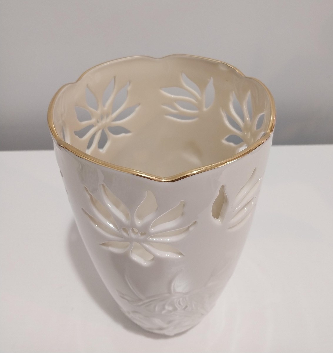 Vintage Lenox Westbury Vase: Bone China with Gilt Floral Rim, view 2