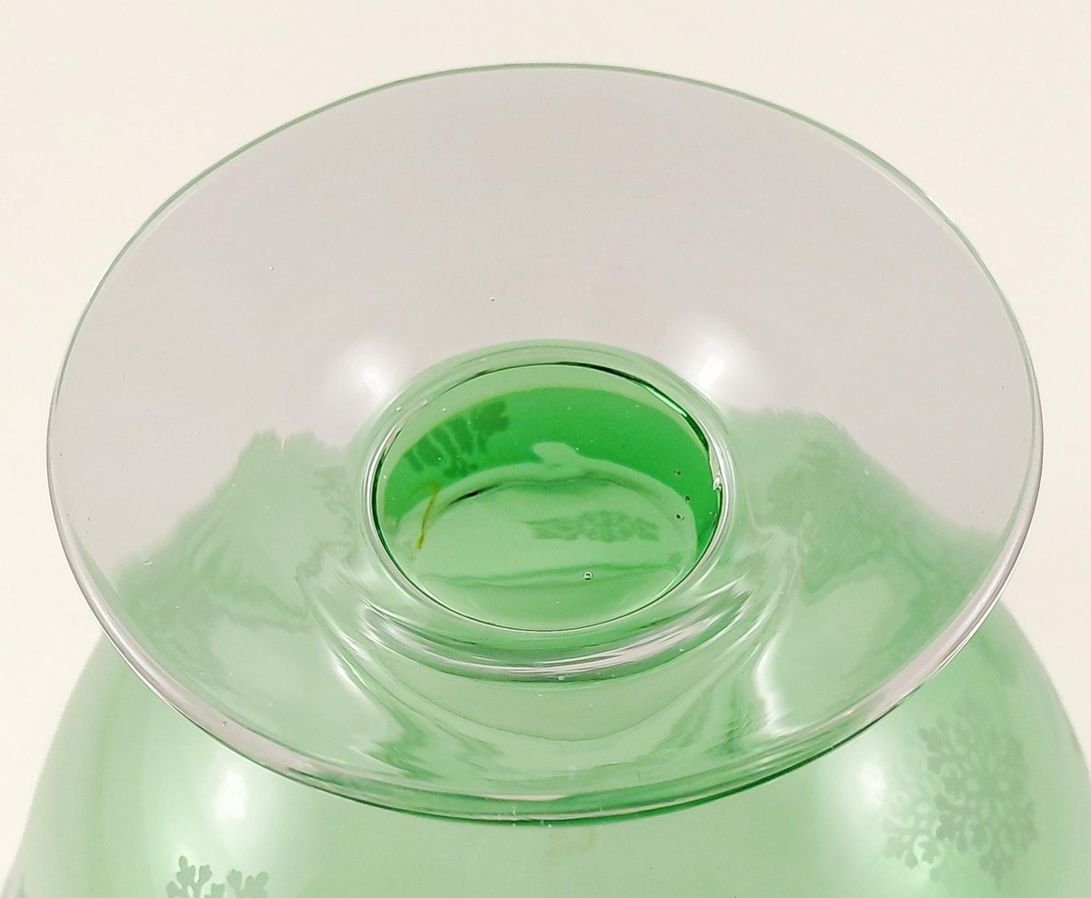 Vintage Green Glass Snowflake Pedestal Bowl FTD Compote Christmas Centerpiece, view 11