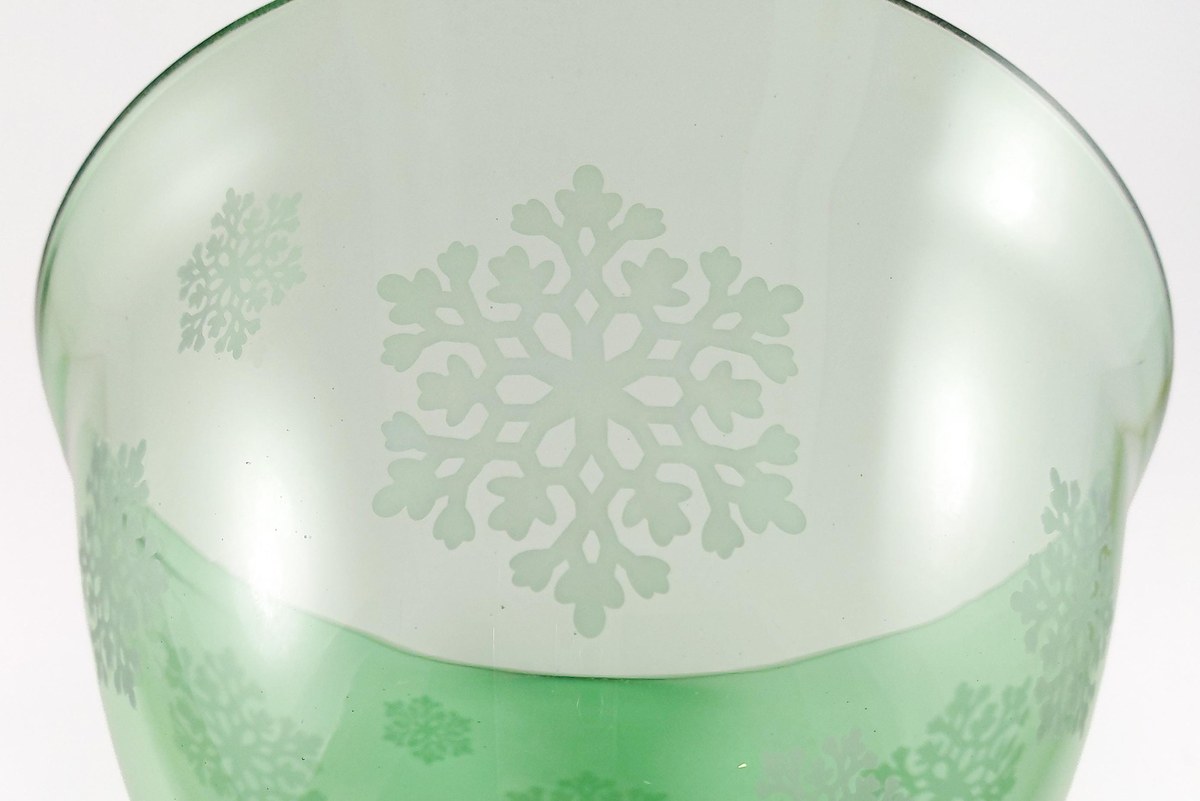 Vintage Green Glass Snowflake Pedestal Bowl FTD Compote Christmas Centerpiece, view 6