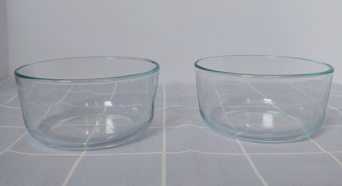 Vintage Pyrex Mixing Bowl Set: 3pc Blue-Green & Clear Glass, USA Made, view 3