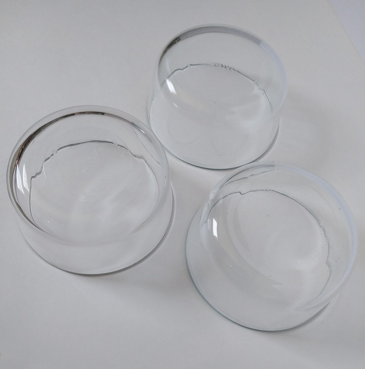 Vintage Pyrex Mixing Bowl Set: 3pc Blue-Green & Clear Glass, USA Made, view 7
