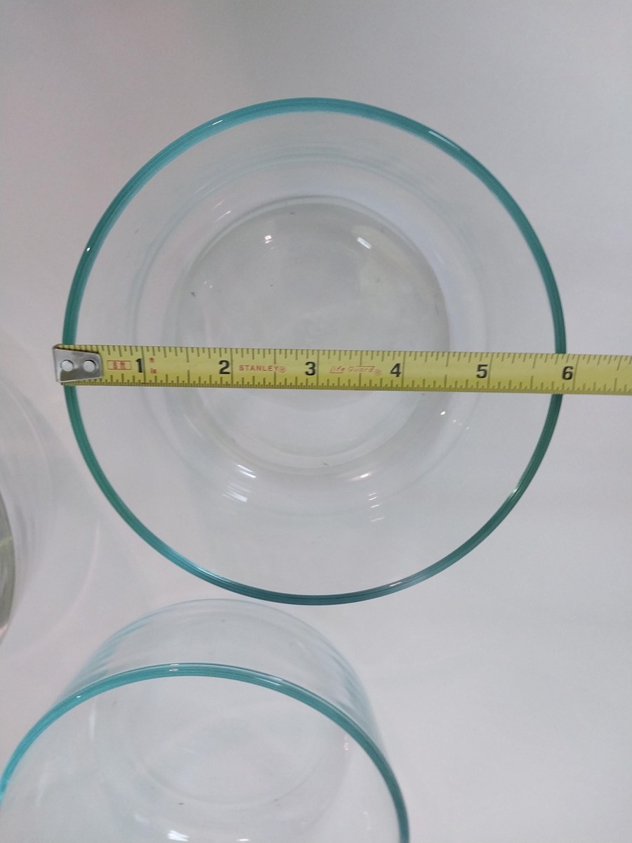 Vintage Pyrex Mixing Bowl Set: 3pc Blue-Green & Clear Glass, USA Made, view 8